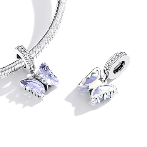 BISAER 925 Sterling Silver Charms for Bracelets Cat Dog Sloth Animal Beads Butterfly Fairy Heart Dangle Pendant Charms - color: Butterfly-Blue