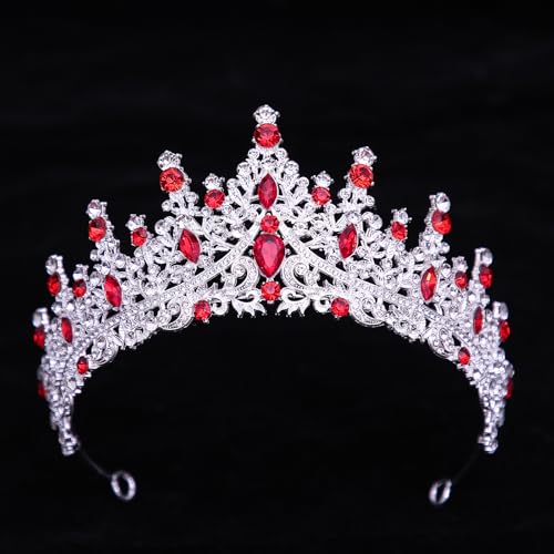 Tiaras and Crowns for Women Crystal Princess Tiaras Rhinestone Queen Crowns For Wedding Bridal Birthday Prom Pageant Party (Tiara 100) - color: Silver Red