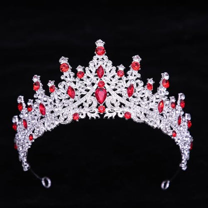 Tiaras and Crowns for Women Crystal Princess Tiaras Rhinestone Queen Crowns For Wedding Bridal Birthday Prom Pageant Party (Tiara 100) - color: Silver Red