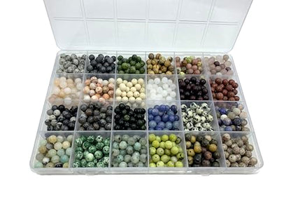 960Pcs 6mm Natural Gemstone Beads,1mm Hole Adult Jewelry Making - color: 6mm 24Color 03 Material-A