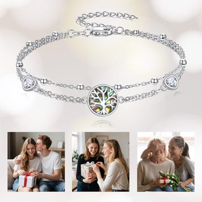 925 Sterling Silver Layered Anklet for Women Adjustable Multilayer Beach Anklet Bracelet - style: Tree of Life