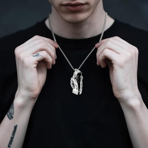 Stainless Steel Gothic Y2K Punk Rock Emo Biker Pendant Necklace | Cosplay Vintage Viking Alt Edgy Fashion Charm Necklace Jewelry for Men Women Active Daily Wear - style: Wizard Cloak