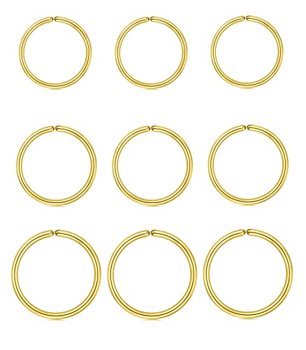 18g 20g 22g Nose Rings Hoops Silver Gold Hoop Nose Ring Surgical Steel Hypoallergenic Cartilage Hoop Earring Thin Helix Earring Hoops Tiny Small Lip Rings Piercing Jewelry 6mm 8mm 10mm - color: Gold 18g 6/8/10mm