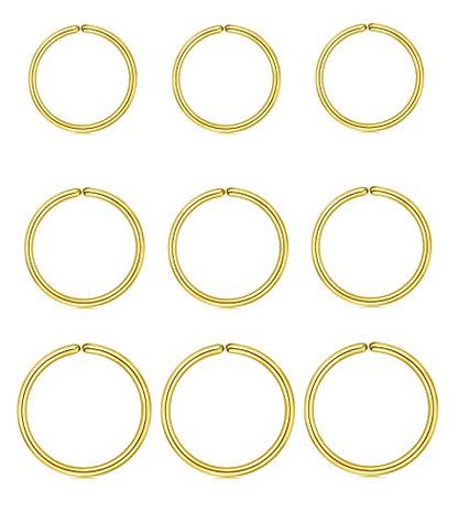 18g 20g 22g Nose Rings Hoops Silver Gold Hoop Nose Ring Surgical Steel Hypoallergenic Cartilage Hoop Earring Thin Helix Earring Hoops Tiny Small Lip Rings Piercing Jewelry 6mm 8mm 10mm - color: Gold 20g 6/8/10mm