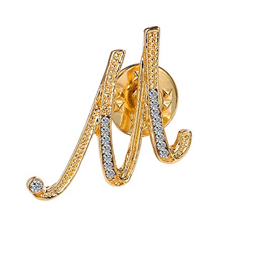 Initial Letter Brooch Pin Small Lapel Pin Tie Tack Name Personalized Gifts for Women Men Gold A-Z - style: M