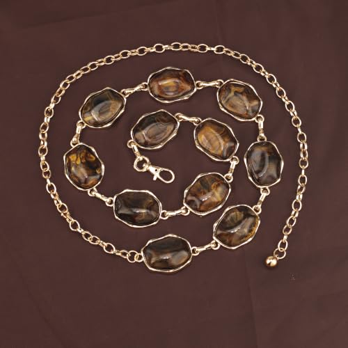 ILuvatar Green Glass Diamond Chain Belt - Metal Women's Western Style Dress Belt - color: Gold-e32