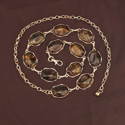 ILuvatar Green Glass Diamond Chain Belt - Metal Women's Western Style Dress Belt - color: Gold-e32