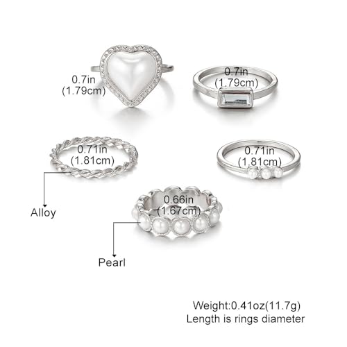 Layering Rings for Women, Adjustable Stainless Steel Joint Finger Cubic Zirconia Stackable Thumb Rings Band for Statement Open Knuckle Stacking for Women - color: Silver Heart 5PCS