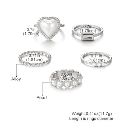 Layering Rings for Women, Adjustable Stainless Steel Joint Finger Cubic Zirconia Stackable Thumb Rings Band for Statement Open Knuckle Stacking for Women - color: Silver Heart 5PCS