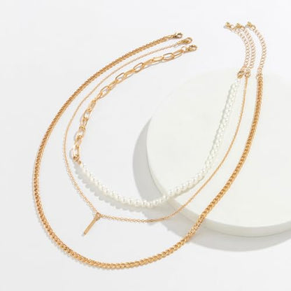 Layered Gold Necklaces for Women Stackable Pearl Paperclip Chain Necklaces Adjustable Dainty Bar Pendant Necklaces Trendy Everyday Jewelry Gifts - color: Gold