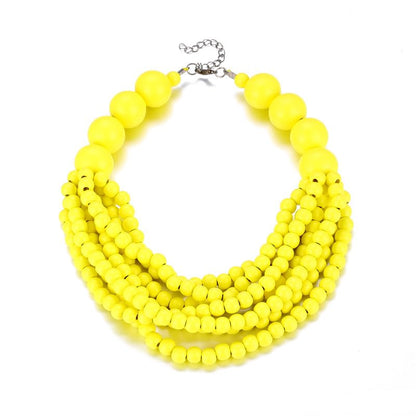 COLORFUL BLING Boho African Wooden Beaded Strands Necklace Ethnic Layered Chunky Collar Choker Wood Necklace for Women Hip Hop Statement Jewelry - color: yellow