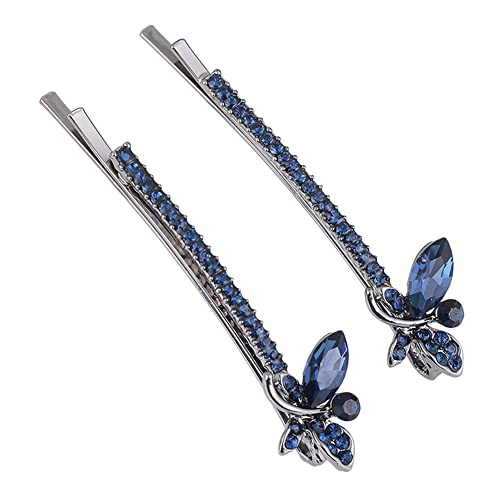 1 Pair Fashion Crystal Rhinestone Bobby Pins Bow Square Love Hair Pins Clips Accessories for Women Girls (Dark Blue Dragonfly)