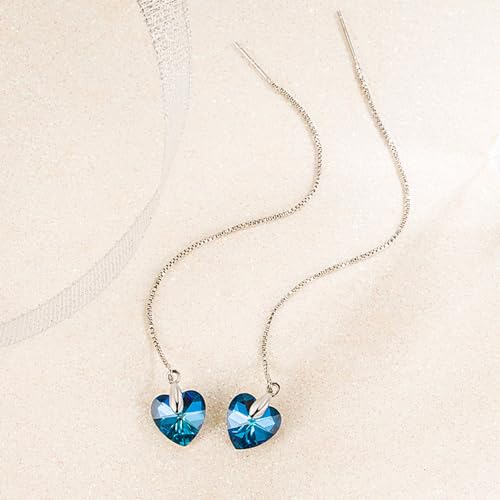 925 Sterling Silver Dangle Earrings with Charms Heart, Water drop, Moon, Star Long Drop Earring for Women Jewelry Gifts Hypoallergenic - color: ocean heart
