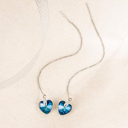 925 Sterling Silver Dangle Earrings with Charms Heart, Water drop, Moon, Star Long Drop Earring for Women Jewelry Gifts Hypoallergenic - color: ocean heart