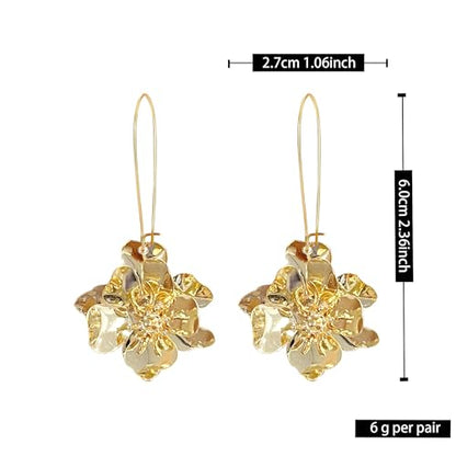 Bohemian Daisy Flower Matte Floral Long Petal Drop Dangle Earrings Layered Tiered for Women Chic Boho Wedding Jewelry - color: Gold
