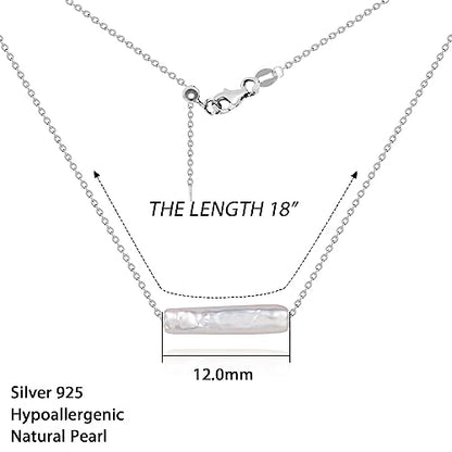 925 Sterling Silver Dainty Freshwater Cultured Pearl Choker Necklace White Genuine Real Pearl Charm Necklaces Jewelry Gifts for Her - color: Baroque-Long-Silver