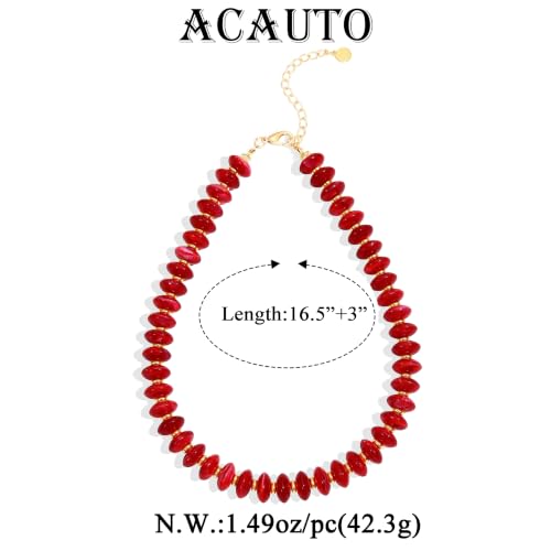 Acrylic Beaded Necklace for Women,Beach Strand Jewelry Gifts | Statement Necklace,Cute Trendy Handmade Jewelry for Women,Chunky Beaded Necklace,Resin Beads Choker - color: Red