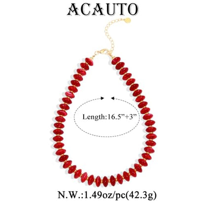 Acrylic Beaded Necklace for Women,Beach Strand Jewelry Gifts | Statement Necklace,Cute Trendy Handmade Jewelry for Women,Chunky Beaded Necklace,Resin Beads Choker - color: Red