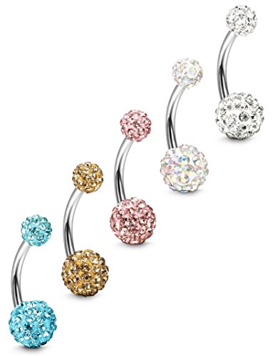 FIBO STEEL 5 Pcs 14G Stainless Steel Belly Button Rings Navel Barbell Body Jewelry Piercing - style: Style B