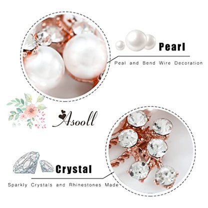 Asooll Gold Wedding Pearl Hair Comb Bride Crystal Headpiece Bridal Rhinestone Hair Clip Hair Accessories for Women(Set of 2) (C-Rose Gold) - color: C-Rose Gold