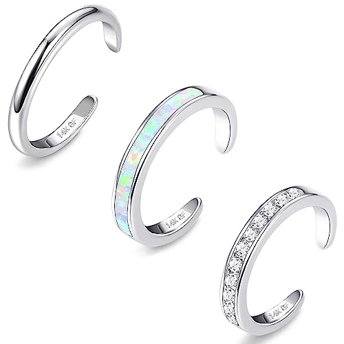 Jstyle 3PCS 14K Gold Filled Toe Rings for Women Adjustable Silver Gold Toe Ring Set Cute Opal CZ Daisy Flower Toe Rings Open Band Hawaiian Beach Summer Foot Jewelry for Women - color: Silver