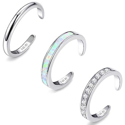 Jstyle 3PCS 14K Gold Filled Toe Rings for Women Adjustable Silver Gold Toe Ring Set Cute Opal CZ Daisy Flower Toe Rings Open Band Hawaiian Beach Summer Foot Jewelry for Women - color: Silver