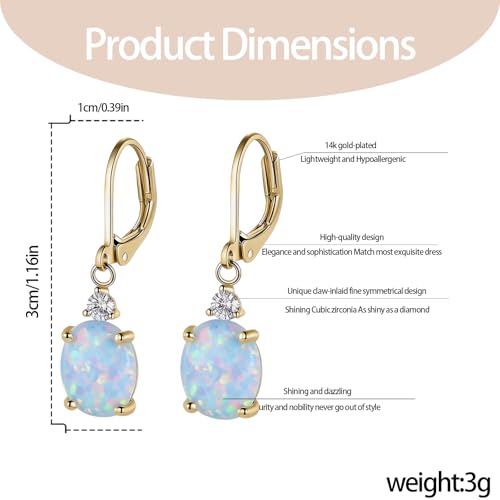 Dainty Opal Earrings for Women Sterling Silver Pear Oval Blue Opal Dangle Earrings Leverback Earrings Gold - color: leverback-gold opal