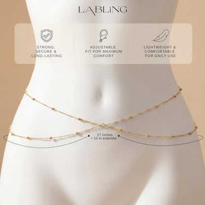 Gold Belly Waist Chain for Women | Layered Belly 14K Gold Plated Chain Adjustable Bikini Belly Beads Body Chain Waterproof | Jewelry Gift - color: Style 3