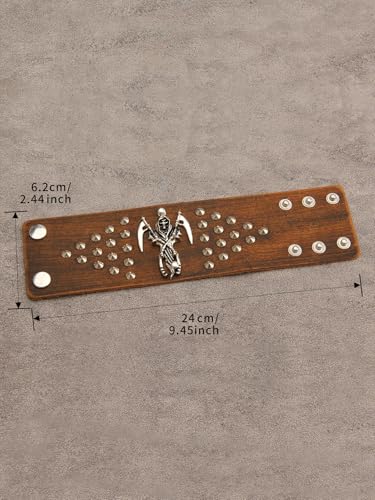 JAOYU Punk Leather Cuff Bracelet Goth Leather Wristband Rock Bracelet Biker Bracelet for Men Leather Armband Black Handmade Jewelry - color: Death Skull Bracelet Brown
