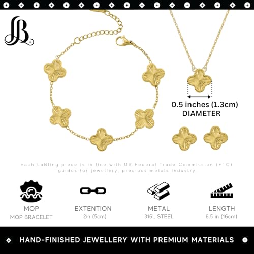 Clover Necklace Pendant Earring Bracelet Set | Designer Necklace Earring Bracelet Jewelry Set | Lovely Gift - color: Gold