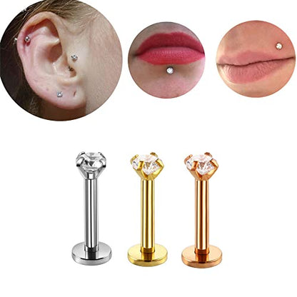 16g CZ Labret Cartilage Tragus Monroe Lip Nose Helix Diamond Studs Earrings for Women Men Stainless Steel Cubic Zirconia Piercing Jewelry 2mm 3mm 4mm 5mm 4 Pairs Set - style: silver
