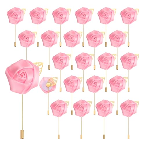 uxcell 24pcs Pink Rose Boutonnieres Flower Pins for Wedding | Buttonholes Pocket Boutonnieres for Wedding Ceremony Anniversary Prom Formal Dinner Party - color: Pink