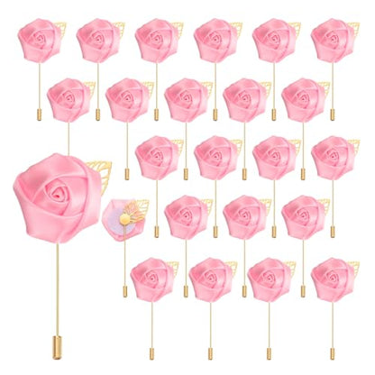 uxcell 24pcs Pink Rose Boutonnieres Flower Pins for Wedding | Buttonholes Pocket Boutonnieres for Wedding Ceremony Anniversary Prom Formal Dinner Party - color: Pink