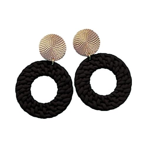 Boho Acrylic Geometric Round Braided Drop Dangle Earrings for Women - color: Black