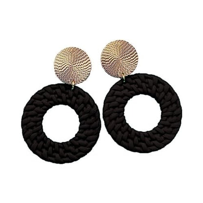 Boho Acrylic Geometric Round Braided Drop Dangle Earrings for Women - color: Black