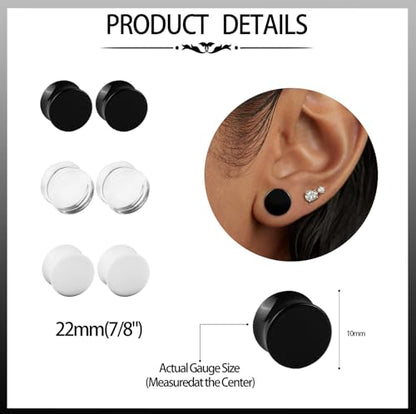 6Pcs Acrylic Gauges for Ear 0G-28mm Clear Black White Ear Plugs Double Flare Tunnels Ear Expander Body Piercing Jewelry for Women Men - size: 22mm(7/8")
