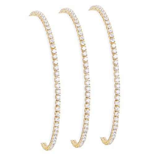 925 Sterling Silver Bracelets for Women Stack, Trendy Tennis Bangle Cuff Jewelry Set 14K Gold Plated, Adjustable Bracelet Set for Wrist Essentials, Women Fashion Watch Band Acecessories - style: Bracelet_3pcs(Gold Tennis Set 2mm)