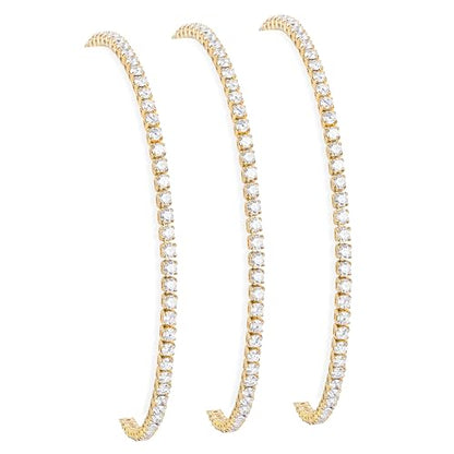 925 Sterling Silver Bracelets for Women Stack, Trendy Tennis Bangle Cuff Jewelry Set 14K Gold Plated, Adjustable Bracelet Set for Wrist Essentials, Women Fashion Watch Band Acecessories - style: Bracelet_3pcs(Gold Tennis Set 2mm)