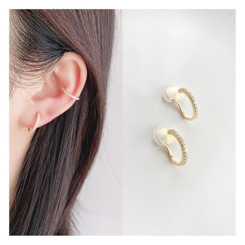 Clip On Earrings for Women 14K Gold Plated Hoop CZ Huggie Hoops Small Adjustable Non Pierced Fake Golden Earrings Invisible Hoop Clip On Earrings - color: 2 Pairs Gold