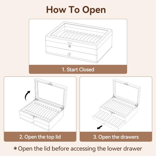 Black Walnut Lockable Necklace Box, Wooden Jewelry Organizer Case for Women | 2 Layer, Drawer, Solid Wood, Lock Key, Necklace Holder, Jewelry Display, Glass Lid, Handcraft, Velvet Line, Gift for Girl Mom - color: 2 Layer Full Lock Necklace Box