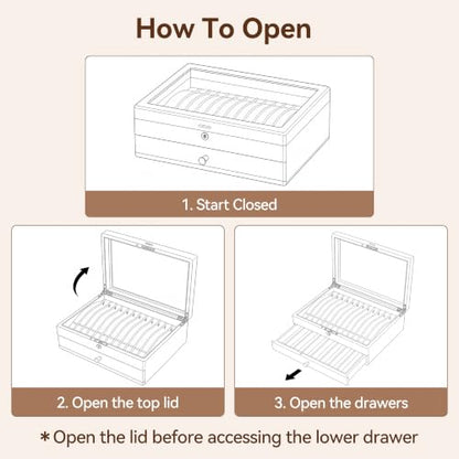 Black Walnut Lockable Necklace Box, Wooden Jewelry Organizer Case for Women | 2 Layer, Drawer, Solid Wood, Lock Key, Necklace Holder, Jewelry Display, Glass Lid, Handcraft, Velvet Line, Gift for Girl Mom - color: 2 Layer Full Lock Necklace Box