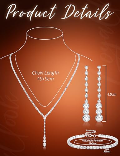 Crystal Silver Necklace and Earrings with Crystal Bracelet for Women | Teardrop Dangle Earrings Rhinestone Necklace Bracelet for Bride Bridesmaid Crystal Bridal Wedding Party Jewelry Sets - style: crystal neckalce+adjustable bracelet