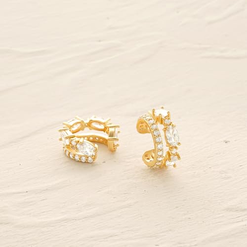 MYEARS Women Ear Cuff Earrings Gold Non Pierced Cartilage Clip on Open Wrap Split Double Hoop 14K Small Simple Hypoallergenic Everyday Jewelry - style: CZ / Pair