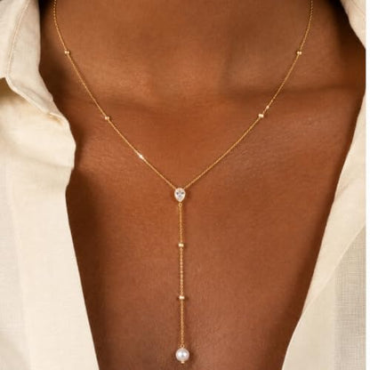 Mchic Gold Necklace for Women Dainty Long Lariat Necklace 18K Gold/Silver Plated Y-Shaped Pendant Necklaces Minimalist Layered Drop Necklaces Trendy Jewelry Gift - color: Gold4