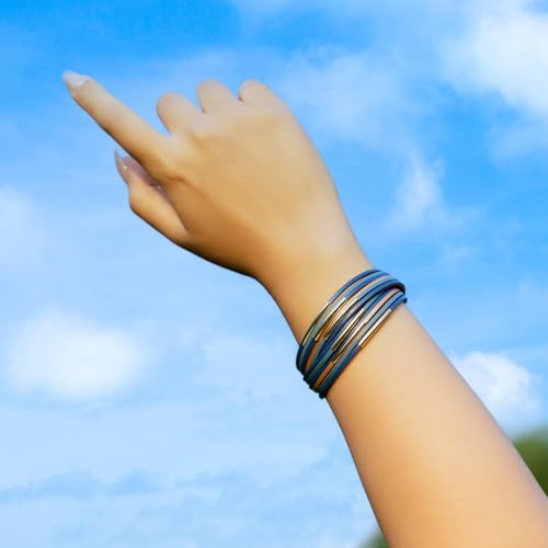 Gold Tube Leather Wrap Bracelets Boho Chunky Stackable Layered Western Cuff | Stacked Bohemian Cool Magnetic Clasp Bangles Statement Cowgirl Hippie Country Festival Accessories for Women Trendy - color: Blue