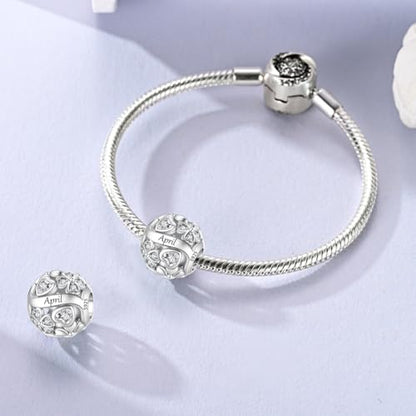LNQOBU 925 Sterling Silve Lucky Birthstone Charm for Bracelets, With 5A Cubic Zirconia Birthday Charms Dangle Pendant Bead for Pandora Bracelets and Necklaces - color: D1-April