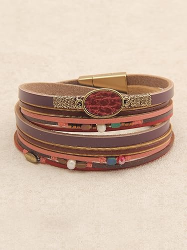 GelConnie Leather Cuff Bracelet Baroque Pearl Wrap Bracelet Gorgeous Gold Tube Bangle Boho Bracelet Bohemian Wristband Jewelry Gift for Women Wife - color: Boho Wristband Bangle