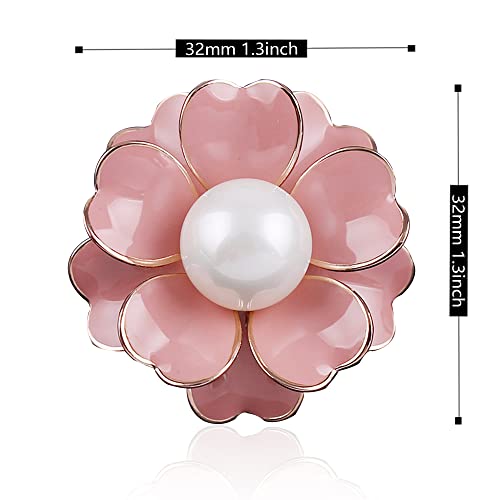 Women Camellia Flower Pearl Enamel Brooch Pins for Ladies Jewelry Fashion - color: Pink