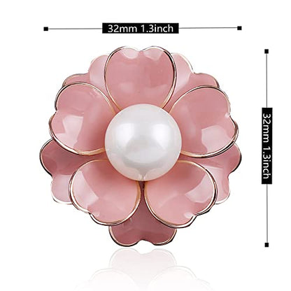 Women Camellia Flower Pearl Enamel Brooch Pins for Ladies Jewelry Fashion - color: Pink