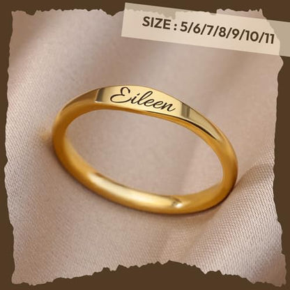 Custom Ring for Women 925 Sterling Silver Name Rings Personalized Initial Ring Engraved Stackable Letter Ring Christmas Birthday Gifts For Mom Grandma Sisters Girlfriend - color: Style 2-Gold